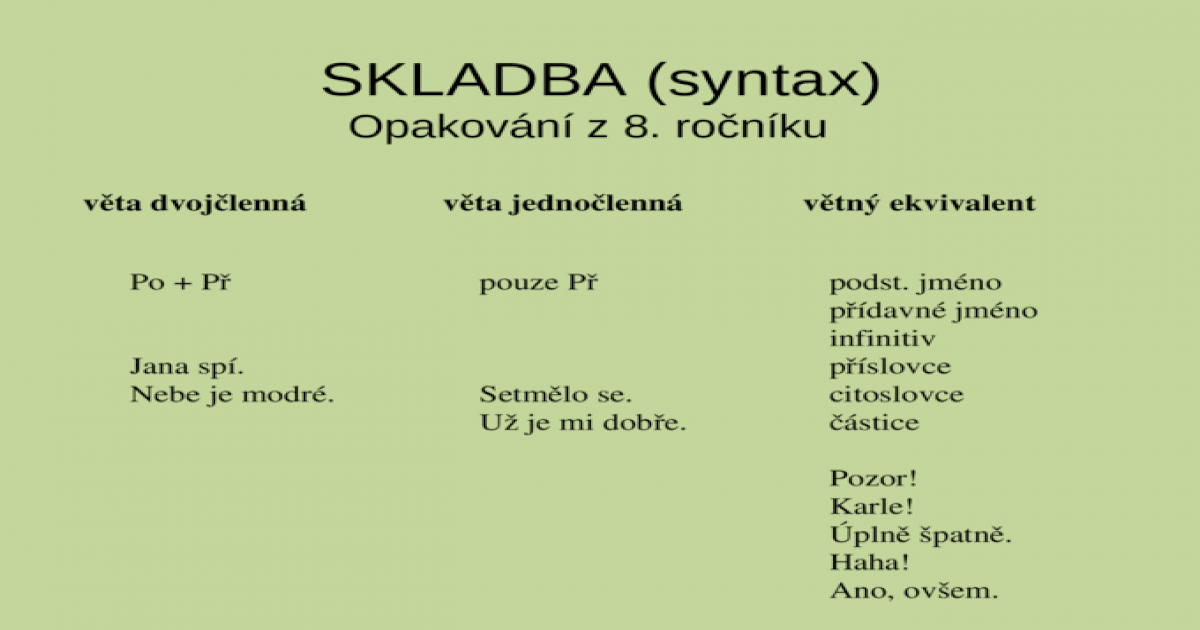 SKLADBA (syntax) Opakovn z 8. ronku